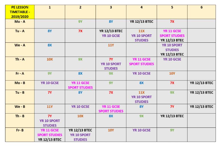 Uxbridge High School - PE Lesson Timetable